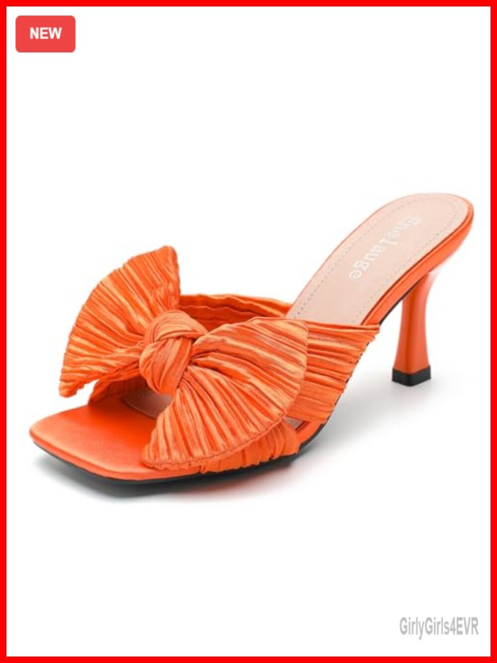 Women's Pleated Bow Kitten Heel Sandals Open Toe Slip On Mules Faux Leather